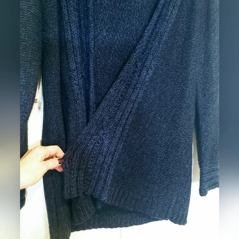Laura Scott Cardigan Sweater Marled Blue Open Knit Size Medium Machine Wash